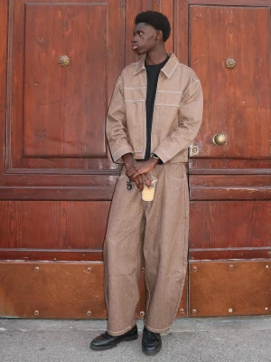 Bershka Koszula Jeansowa Z Zamkiem Mężczyzna Brązowy