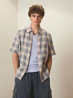 Bershka Koszula O Kroju Relaxed W Kratę Mężczyzna Szary