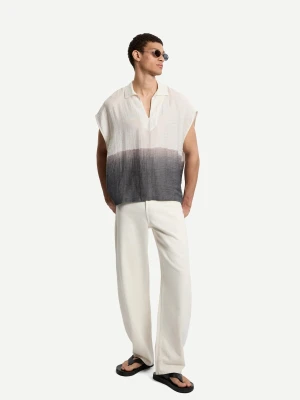 Bershka Koszula Oversize Bez Rękawów Farbowana Metodą Tie-Dye Mężczyzna L-Xl Beżowy