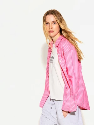 Bershka Koszula Oversize Z Popeliny Kobieta Fuksja