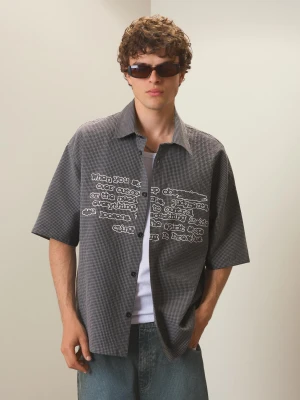 Bershka Koszula Oversize W Kratę Mężczyzna Czarny