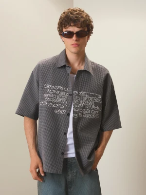 Bershka Koszula Oversize W Kratę Mężczyzna Czarny