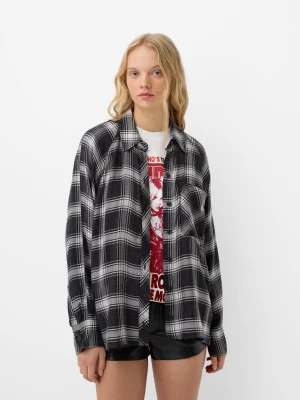 Bershka Koszula Oversize W Kratkę Kobieta Szary