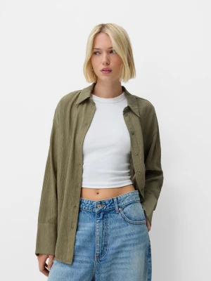 Bershka Koszula Oversize Z Krepy Kobieta Khaki