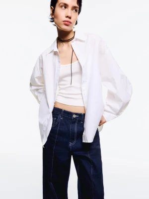 Bershka Oversize Shirt With Voluminous Sleeves Kobieta White