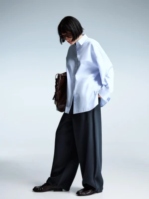 Bershka Koszula Oversize Z Popeliny Kobieta Granatowy