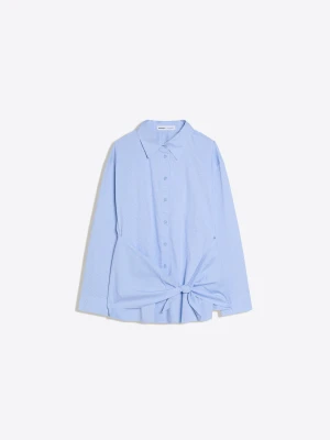 Bershka Koszula Oversize Z Popeliny Z Wiązaniem I Nadrukiem Kobieta Niebieski