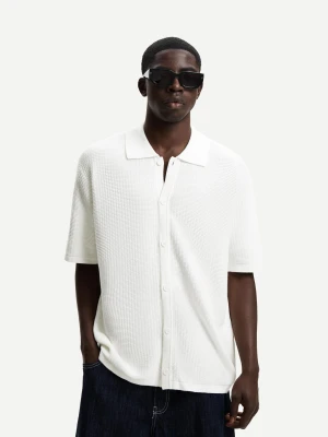 Bershka Koszula Strukturalna Z Krótkim Rękawem Mężczyzna Biały