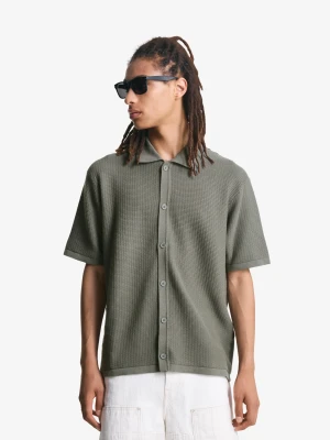 Bershka Koszula Strukturalna Z Krótkim Rękawem Mężczyzna Khaki