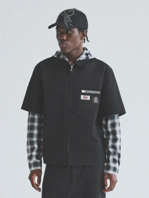 Bershka Koszula W Kratę Z Podwójnym Rękawem I Kapturem Mężczyzna Czarny
