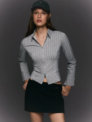 Bershka Koszula Z Długim Rękawem I Zamkiem Błyskawicznym Kobieta Szary
