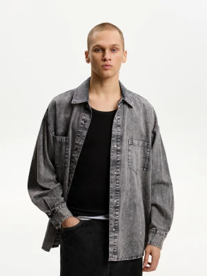 Bershka Koszula Z Długim Rękawem Oversize Mężczyzna Szary