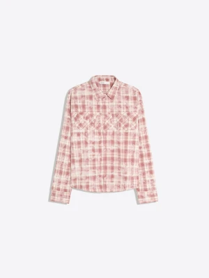 Bershka Koszula Z Długim Rękawem W Kratę Z Naszywką Mężczyzna Różowy