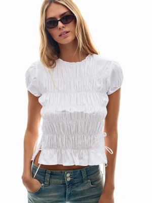 Bershka Koszula Z Krótkim Rękawem I Wiązaniami Kobieta Biały