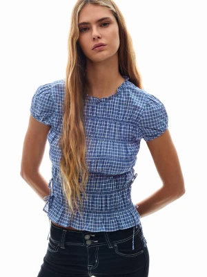 Bershka Koszula Z Krótkim Rękawem I Wiązaniami Kobieta Ciemnoniebieski