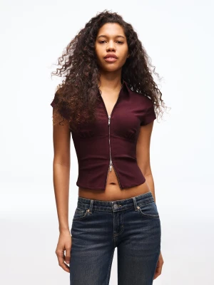 Bershka Koszula Z Krótkim Rękawem I Zamkiem Kobieta Rubinowy