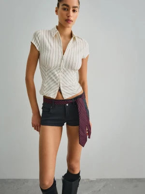 Bershka Koszula Z Krótkim Rękawem I Zamkiem Kobieta Szary