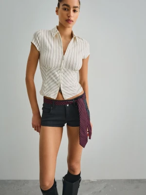 Bershka Koszula Z Krótkim Rękawem I Zamkiem Kobieta Szary