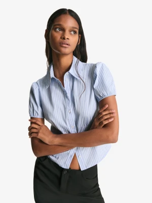 Bershka Koszula Z Krótkim Rękawem Kobieta Jasnoniebieski