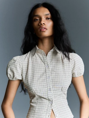 Bershka Koszula Z Krótkim Rękawem Kobieta Kremowy