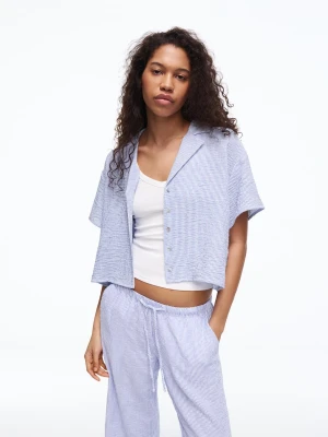 Bershka Koszula Z Krótkim Rękawem W Stylu Rustykalnym Kobieta Niebieski