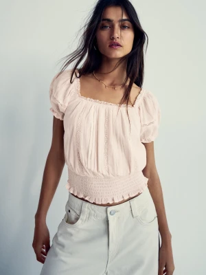 Bershka Koszula Z Krótkim Rękawem W Stylu Rustykalnym Kobieta Różowy