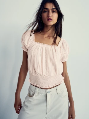 Bershka Koszula Z Krótkim Rękawem W Stylu Rustykalnym Kobieta Różowy