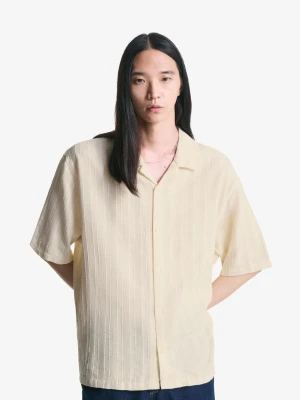 Bershka Koszula Z Krótkim Rękawem W Stylu Rustykalnym Mężczyzna Beżowy