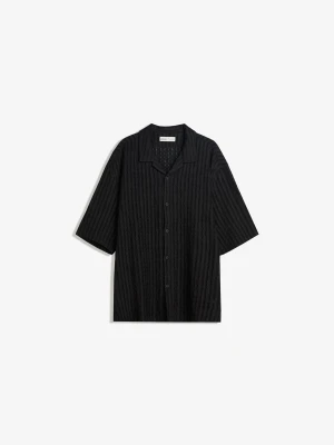 Bershka Koszula Z Krótkim Rękawem W Stylu Rustykalnym Mężczyzna Czarny