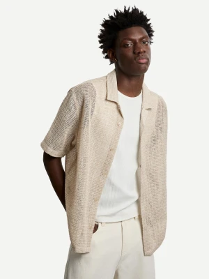 Bershka Koszula Z Krótkim Rękawem W Stylu Rustykalnym Mężczyzna Piaskowy