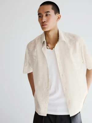 Bershka Koszula Z Krótkim Rękawem W Stylu Rustykalnym Mężczyzna Piaskowy