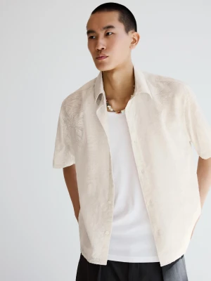 Bershka Koszula Z Krótkim Rękawem W Stylu Rustykalnym Mężczyzna Piaskowy