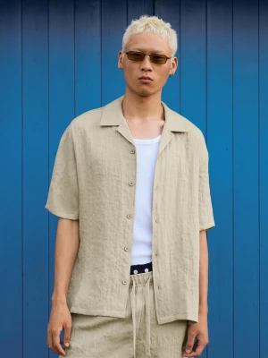 Bershka Koszula Z Krótkim Rękawem W Stylu Rustykalnym Mężczyzna Zielony