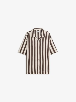 Bershka Koszula Z Krótkim Rękawem W Stylu Rustykalnym W Paski Mężczyzna Brązowy