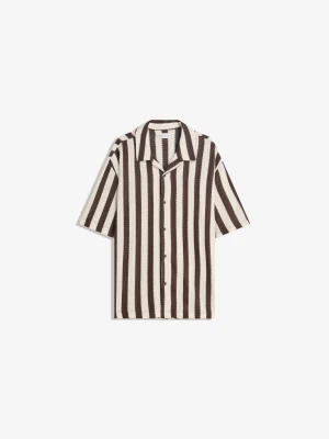 Bershka Koszula Z Krótkim Rękawem W Stylu Rustykalnym W Paski Mężczyzna Brązowy