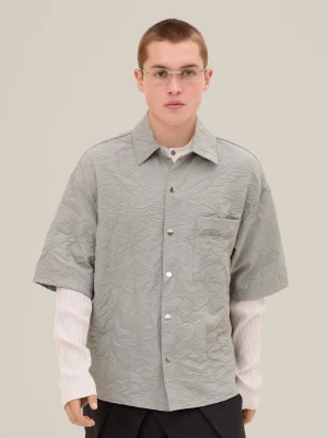 Bershka Koszula Z Krótkim Rękawem Z Efektem Gniecenia Mężczyzna Szary