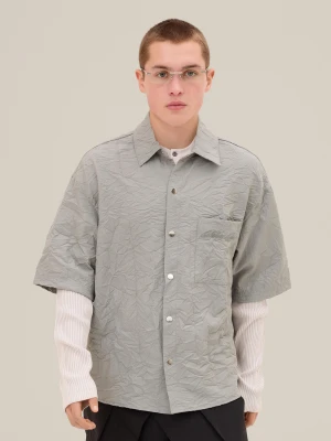 Bershka Koszula Z Krótkim Rękawem Z Efektem Gniecenia Mężczyzna Szary