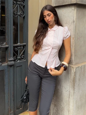 Bershka Koszula Z Krótkim Rękawem Z Kołnierzykiem Typu Bebe Kobieta Różowy