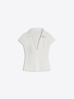 Bershka Koszula Z Krótkim Rękawem, Zamkiem Błyskawicznym I Nadrukiem Kobieta Kremowy