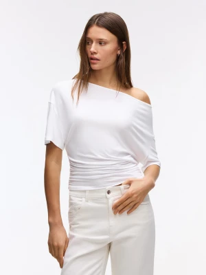 Bershka Koszulka Asymetryczna Z Krótkim Rękawem Kobieta Biały
