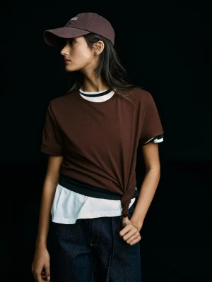 Bershka Koszulka Basic Z Krótkim Rękawem Kobieta Brązowy