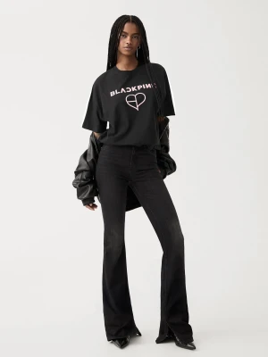 Bershka Koszulka Black Pink Z Krótkim Rękawem Kobieta Czarny