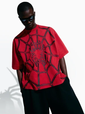 Bershka Koszulka Boxy Fit Spiderman Mężczyzna Czerwony