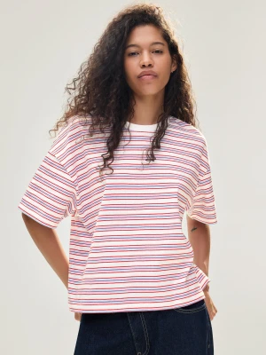 Zdjęcie produktu Bershka Koszulka Boxy Fit W Paski Kobieta Biały