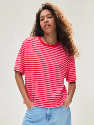 Zdjęcie produktu Bershka Koszulka Boxy Fit W Paski Kobieta Różowy