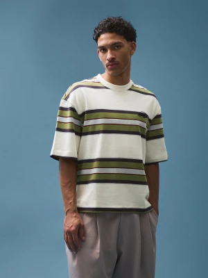 Zdjęcie produktu Bershka Koszulka Boxy Fit W Paski Mężczyzna Biały Złamany