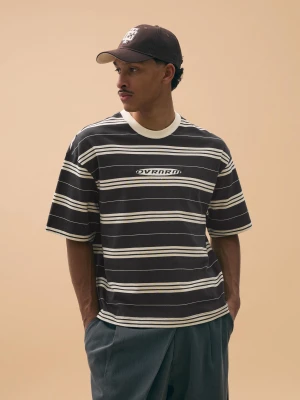 Bershka Koszulka Boxy Fit W Paski Mężczyzna Ciemnoszary