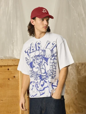 Bershka Koszulka Boxy Fit Z Nadrukiem Mężczyzna Popielaty