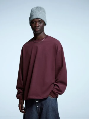 Bershka Koszulka Boxy Z Długim Rękawem Mężczyzna Bordowy