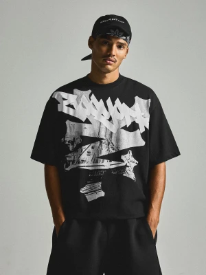 Bershka Koszulka Boxy Z Krótkim Rękawem Zoo York X Bershka Mężczyzna Czarny